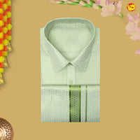 Pista Green Colour Readymade Shirt And Matching Border Dhoti Set for Men