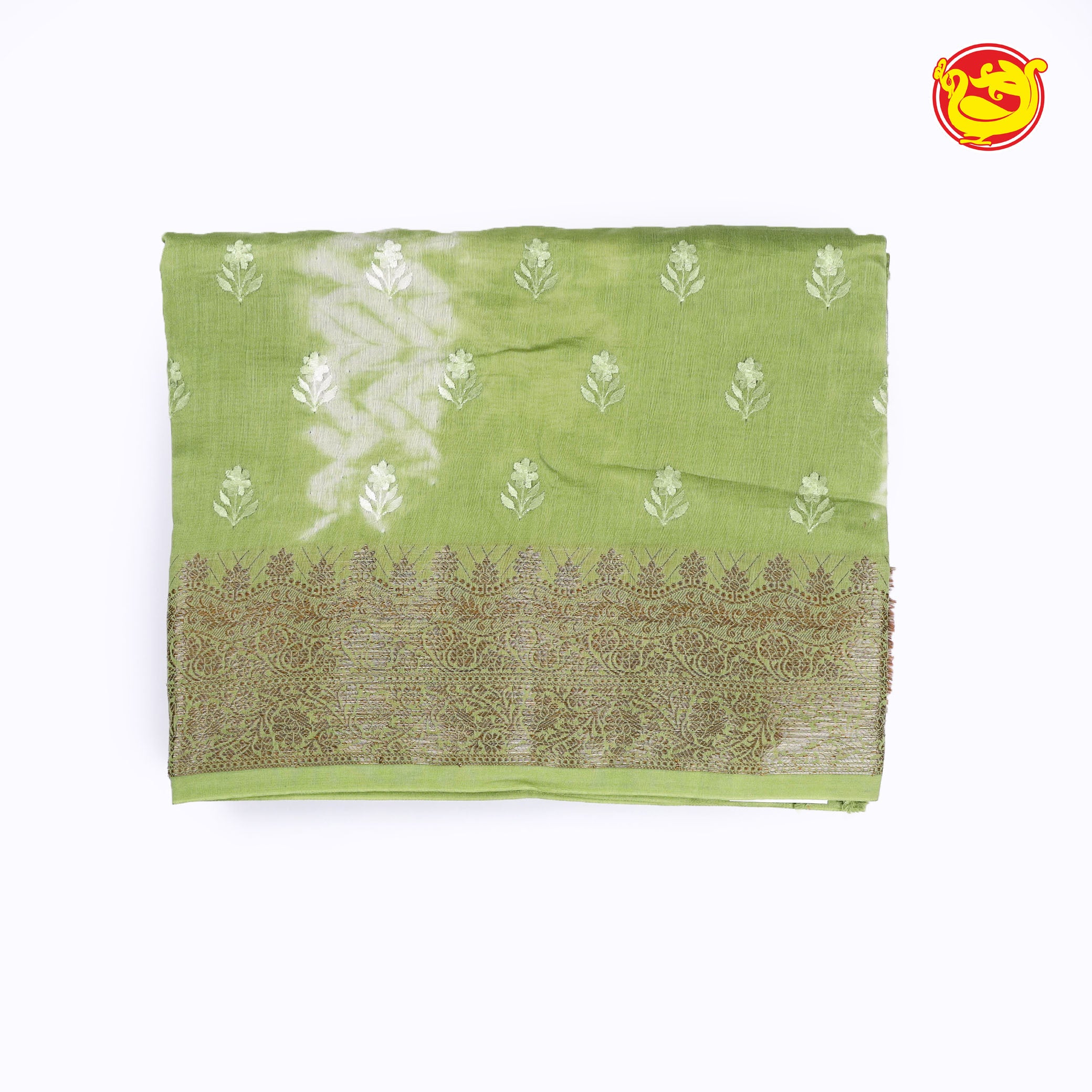 Green chanderi saree with shibori prints