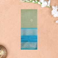Pastel Green With SkyBlue Checked Silk Cotton Saree