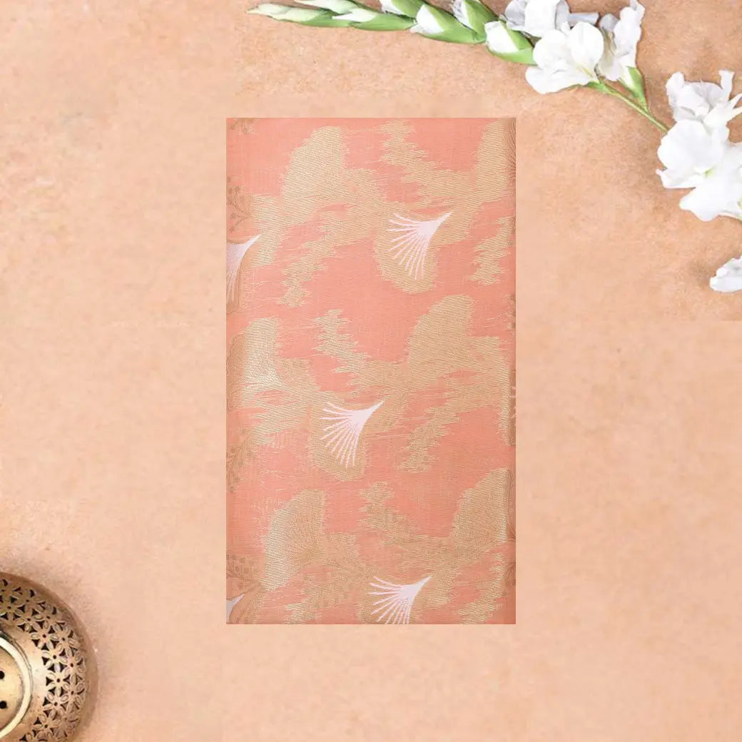 PEACH WITH WHITE FLORAL COPPER JERRY LINEN JACQUARD SAREES
