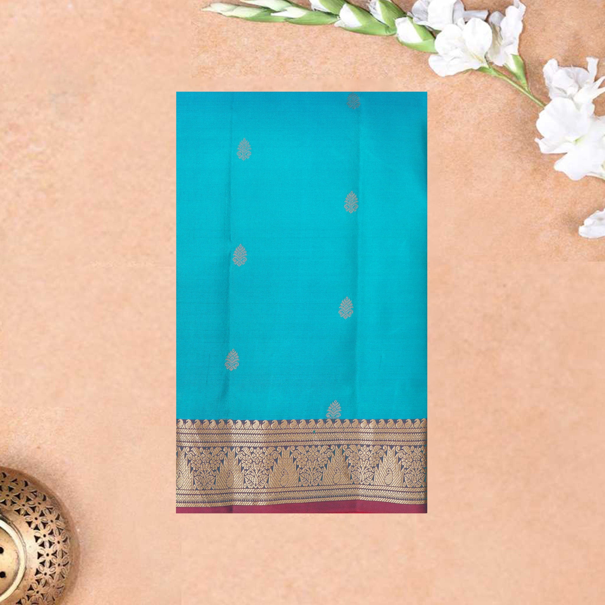 Turquoise Blue with Pink Soft Silk Saree
