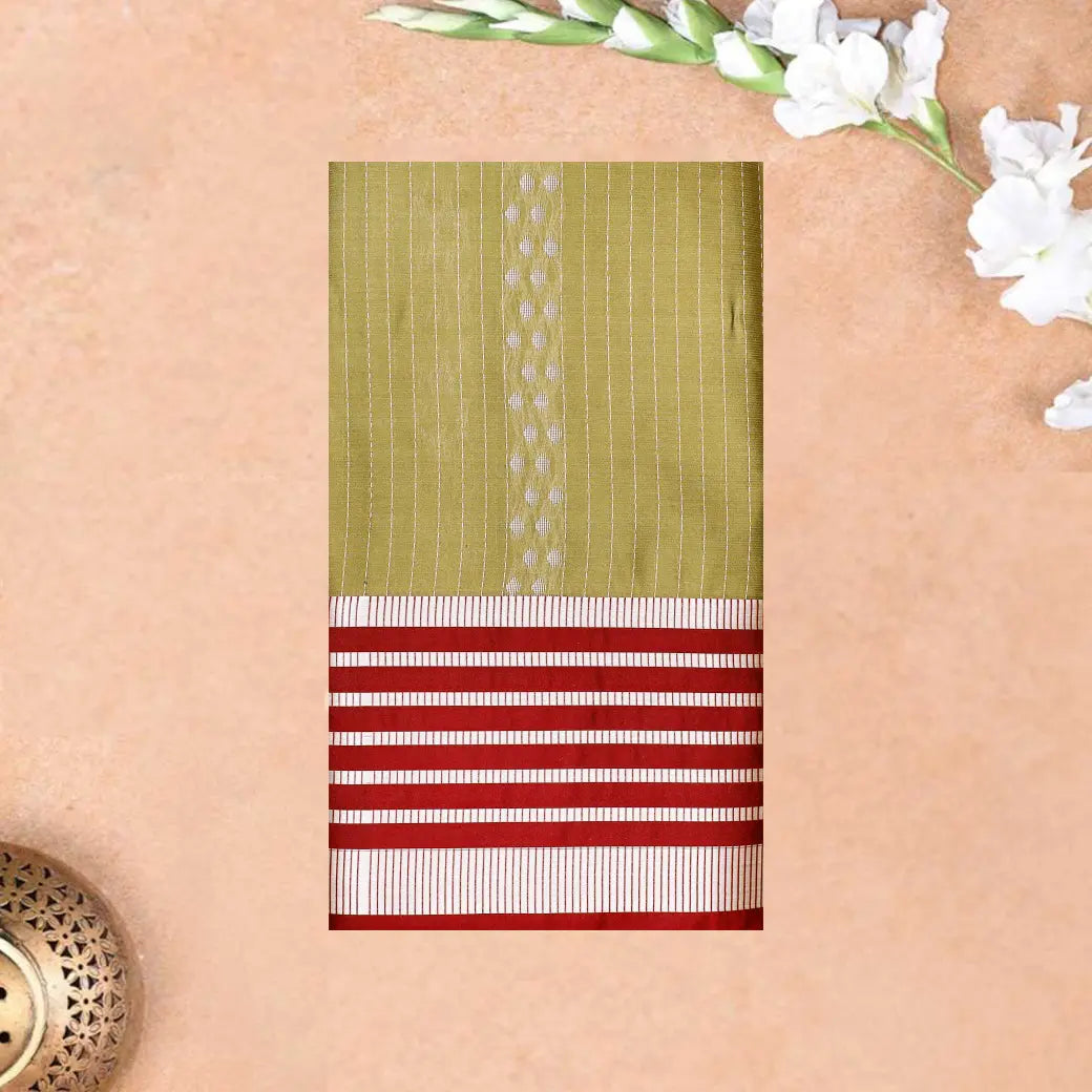 OLIVEGREEN with RED Soft Silk Saree