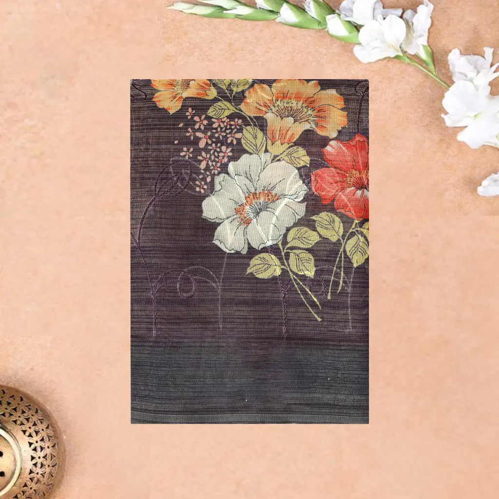 Drake Brown with Floral Design Trendy Tissue Fancy Saree