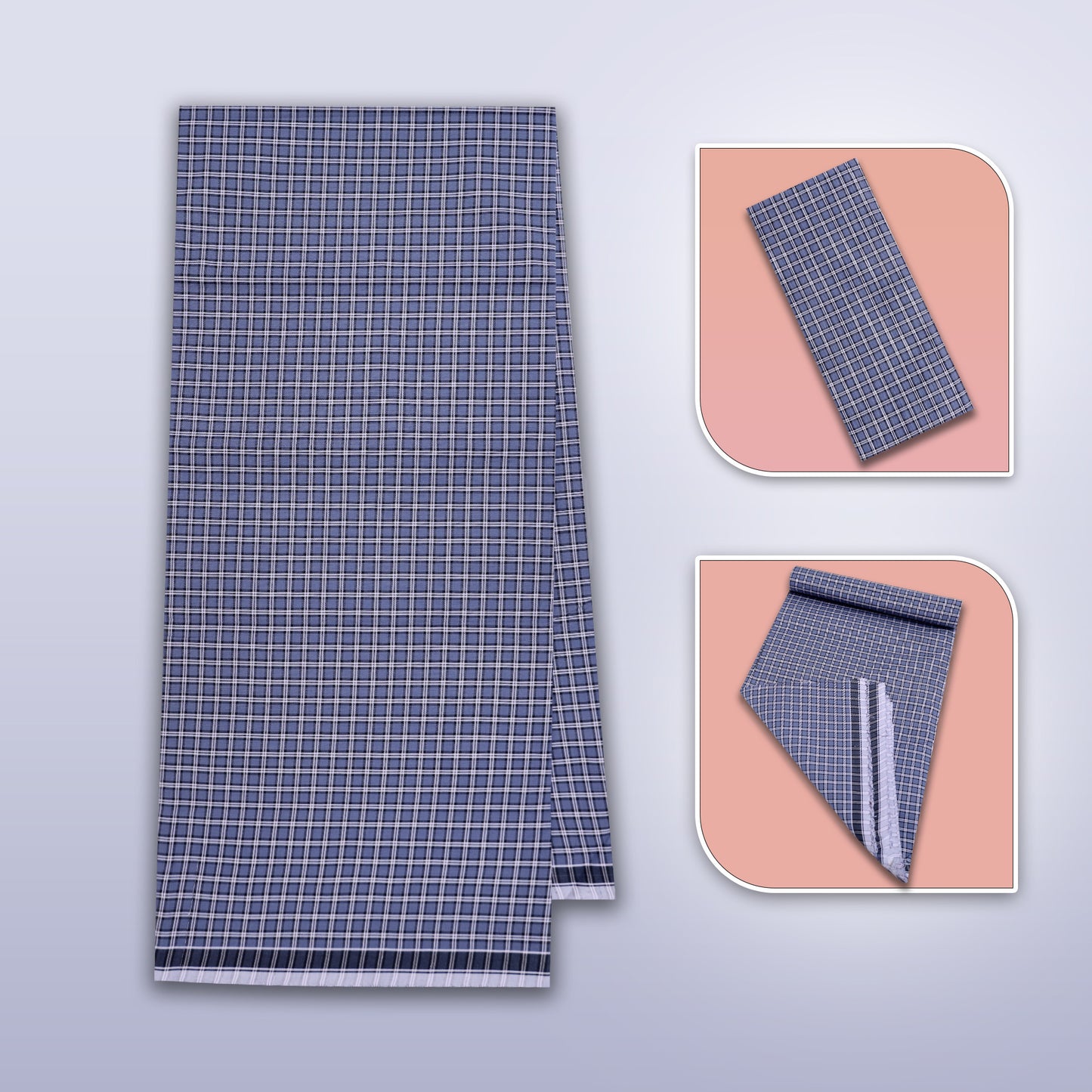 Men’s Light Blue Small Checked Cotton Stitched Lungi
