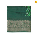 Unique Green Pure Chanderi Silk Saree with Stripes and Digital Art Floral Motifs and Gold Zari Border - Thenianantham