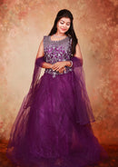 Purple With  Floral Design ladies Branded Readymade Gown