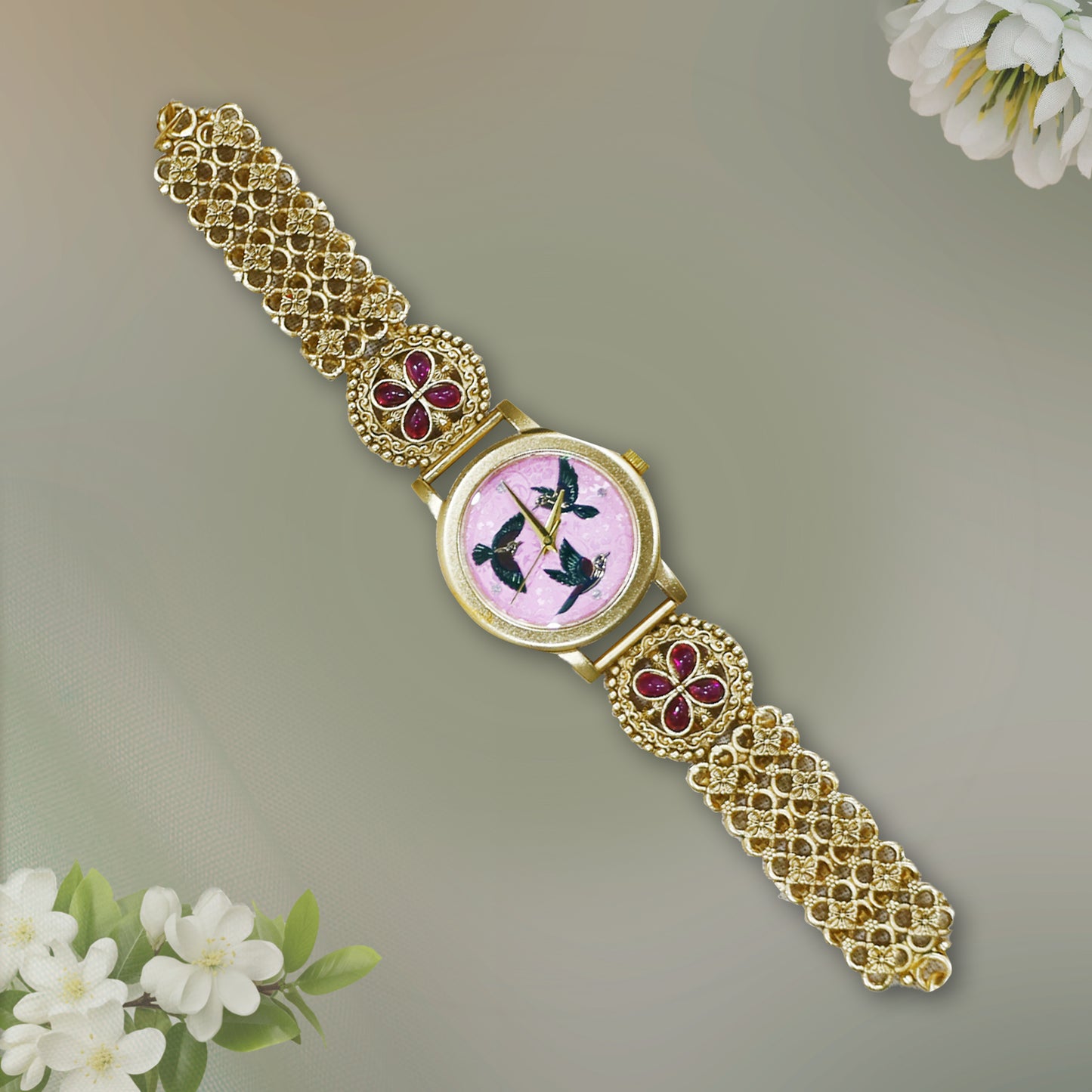 Antique Trending Jadau and Birds Design Watch