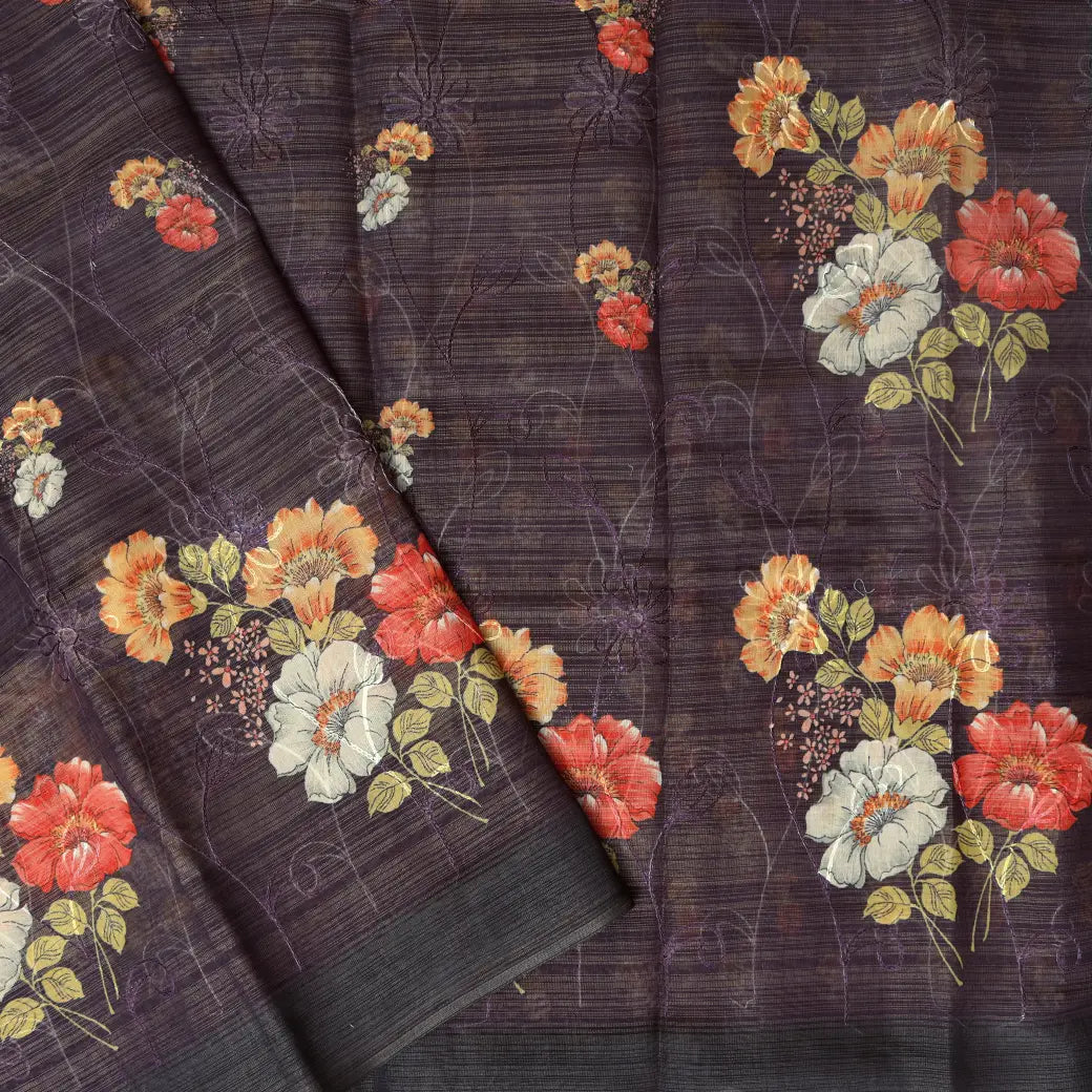 Drake Brown with Floral Design Trendy Tissue Fancy Saree