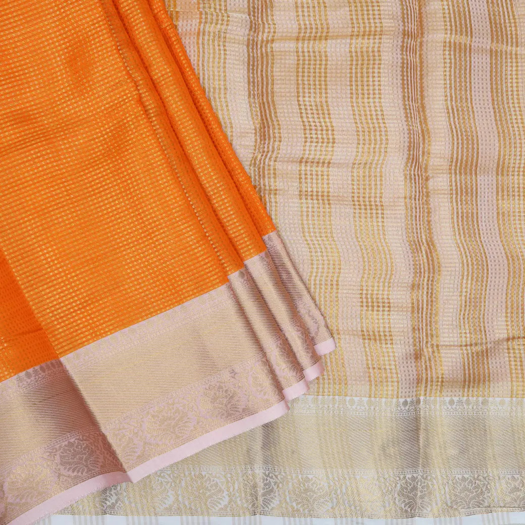 Orange with Gold Tissue Semi Silk Saree