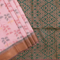Light Pink With Green Pochampally Semi Ikat Silk Saree