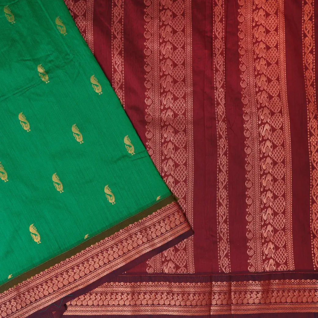 Green With Maroon  Premium Quality Kalyani Cotton Saree