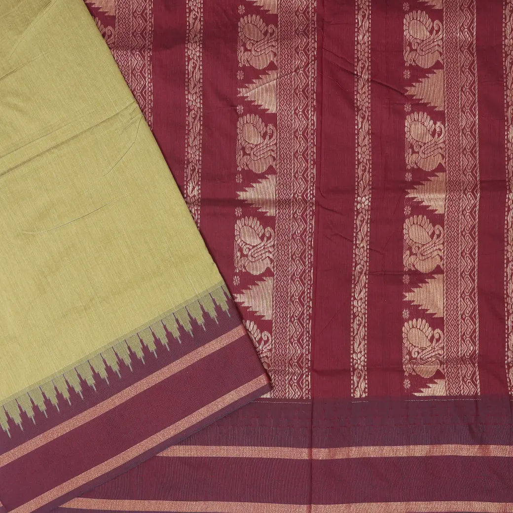 Mustard Yellow With Maroon Premium Quality Kalyani Cotton Saree