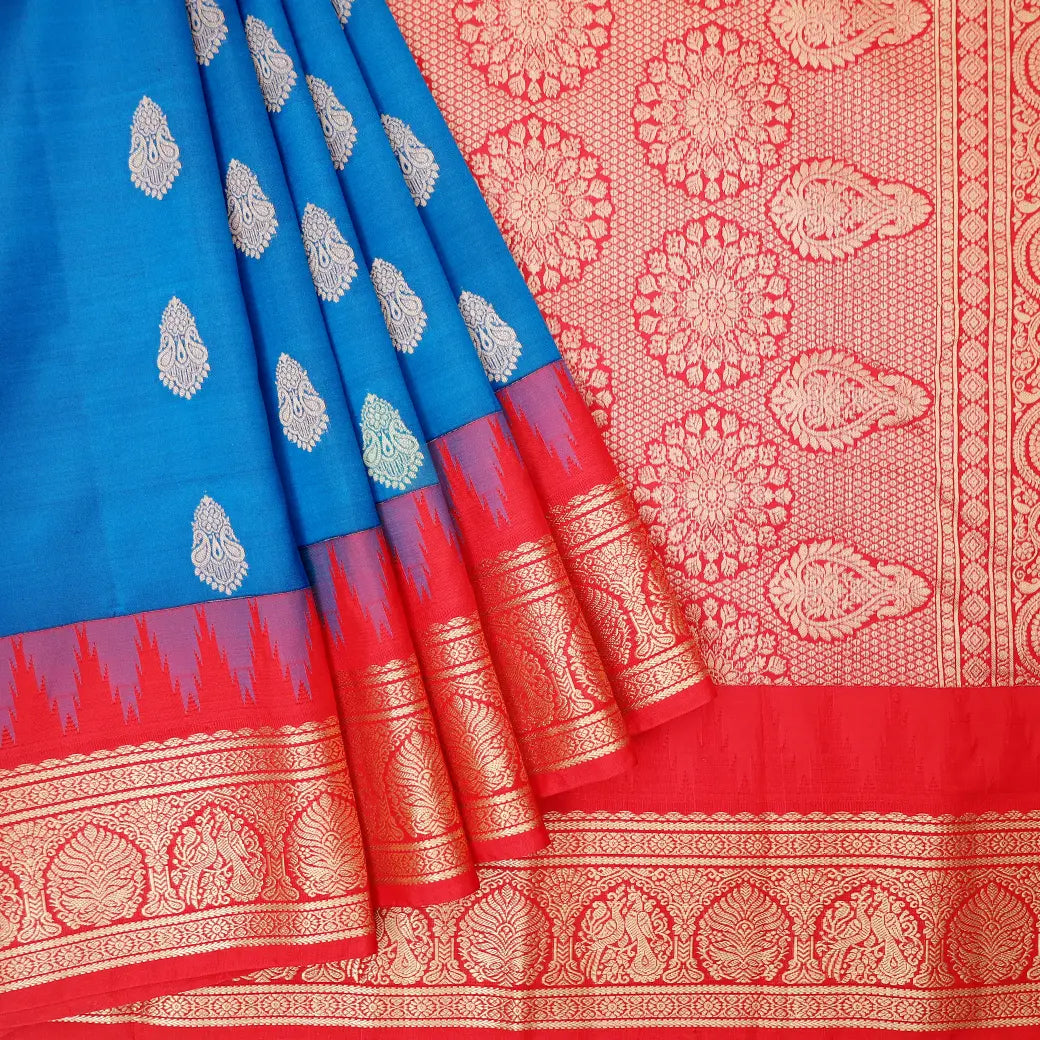 Royal Blue with Red hamsam silk saree