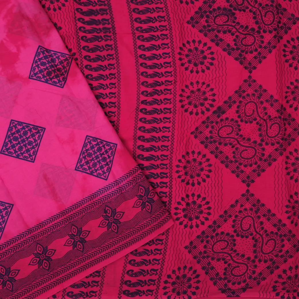 Rani Pink - blue Sungudi Cotton Saree without Blouse