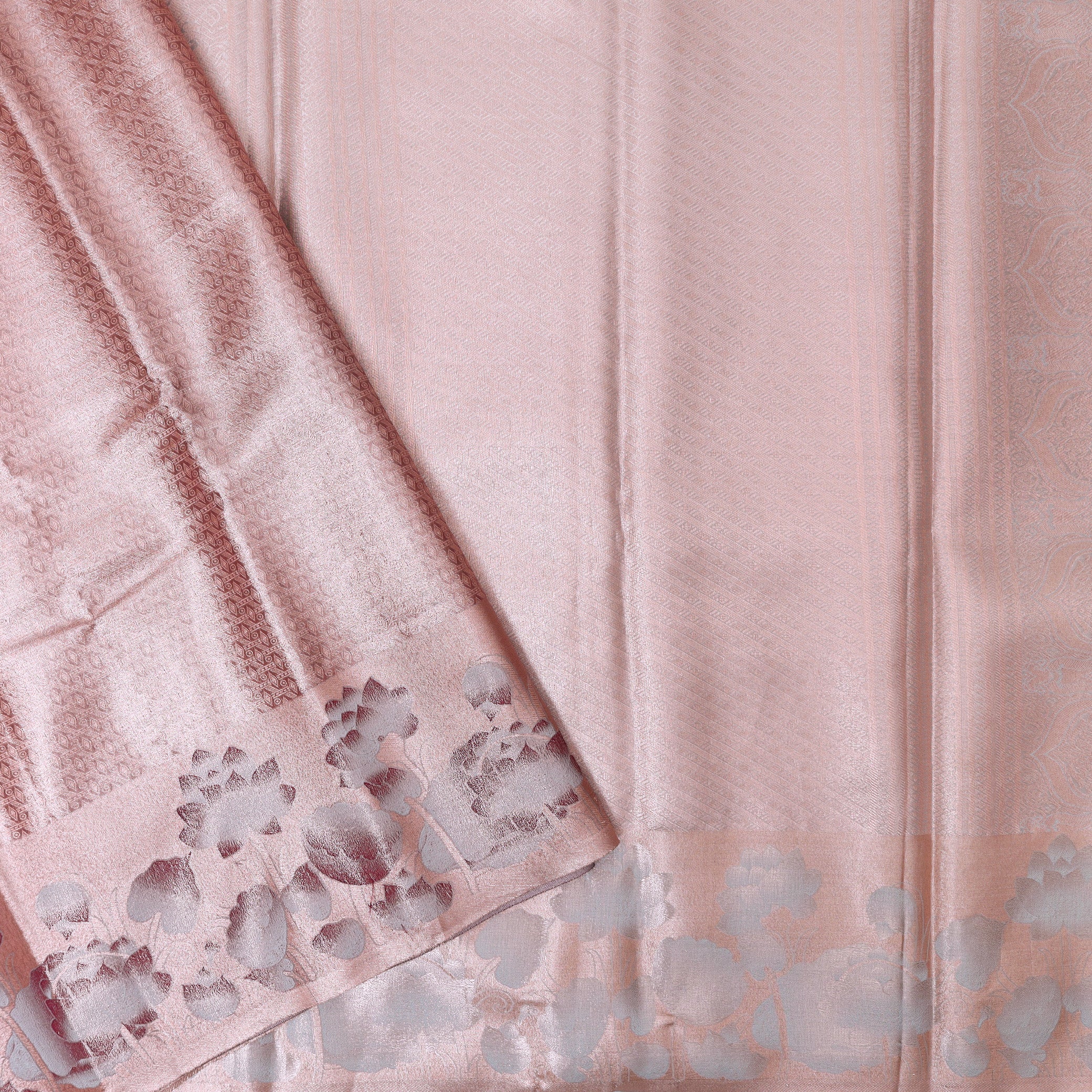 Peach Floral Design Tissue Silk Saree