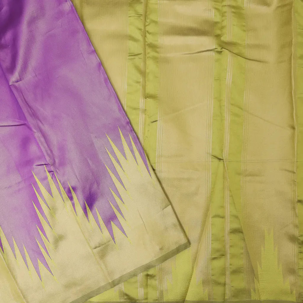 Purple with Light Green Gopuram Semi Silk saree