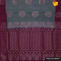 Grey with magenta border soft silk saree with motifs