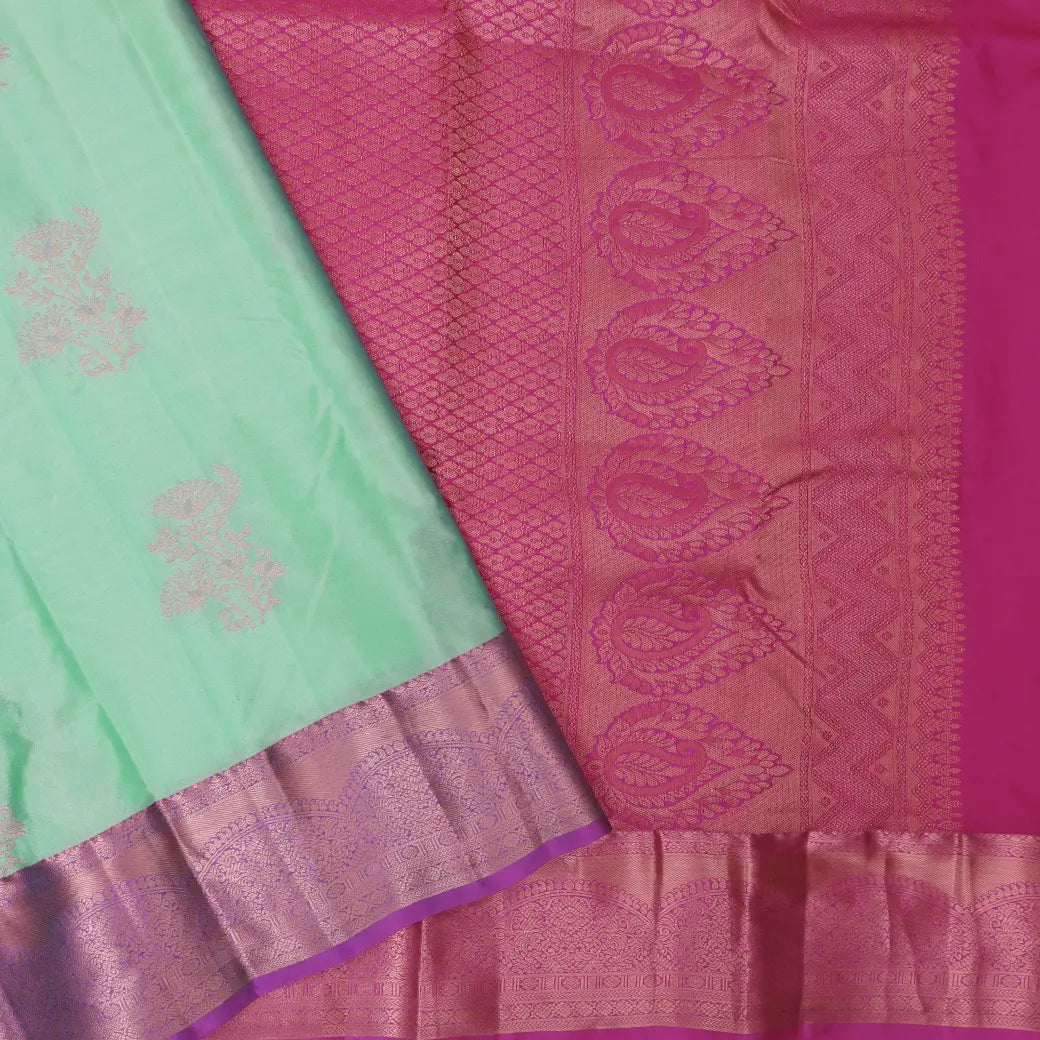 PISTA GREEN with DARK PINK pure soft silk saree