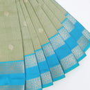 Pastel Green With SkyBlue Checked Silk Cotton Saree