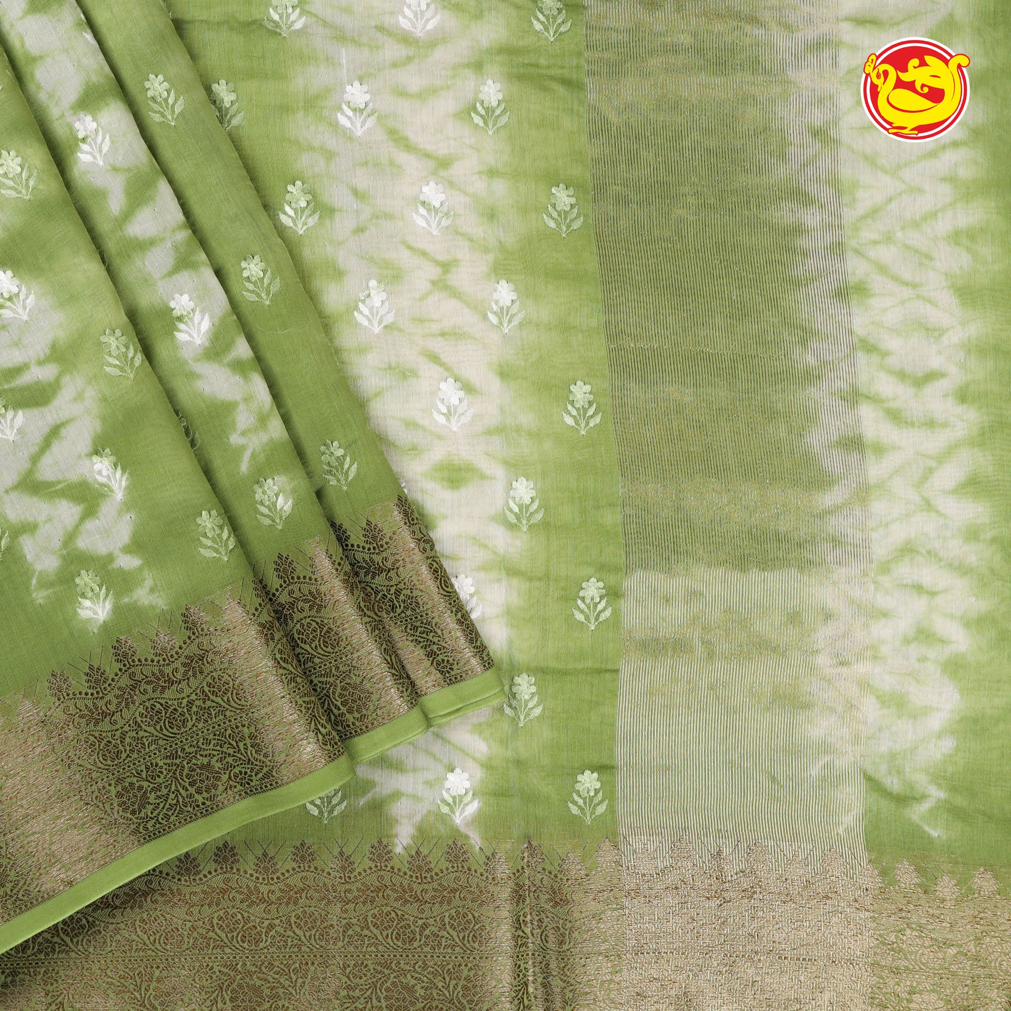 Green chanderi saree with shibori prints