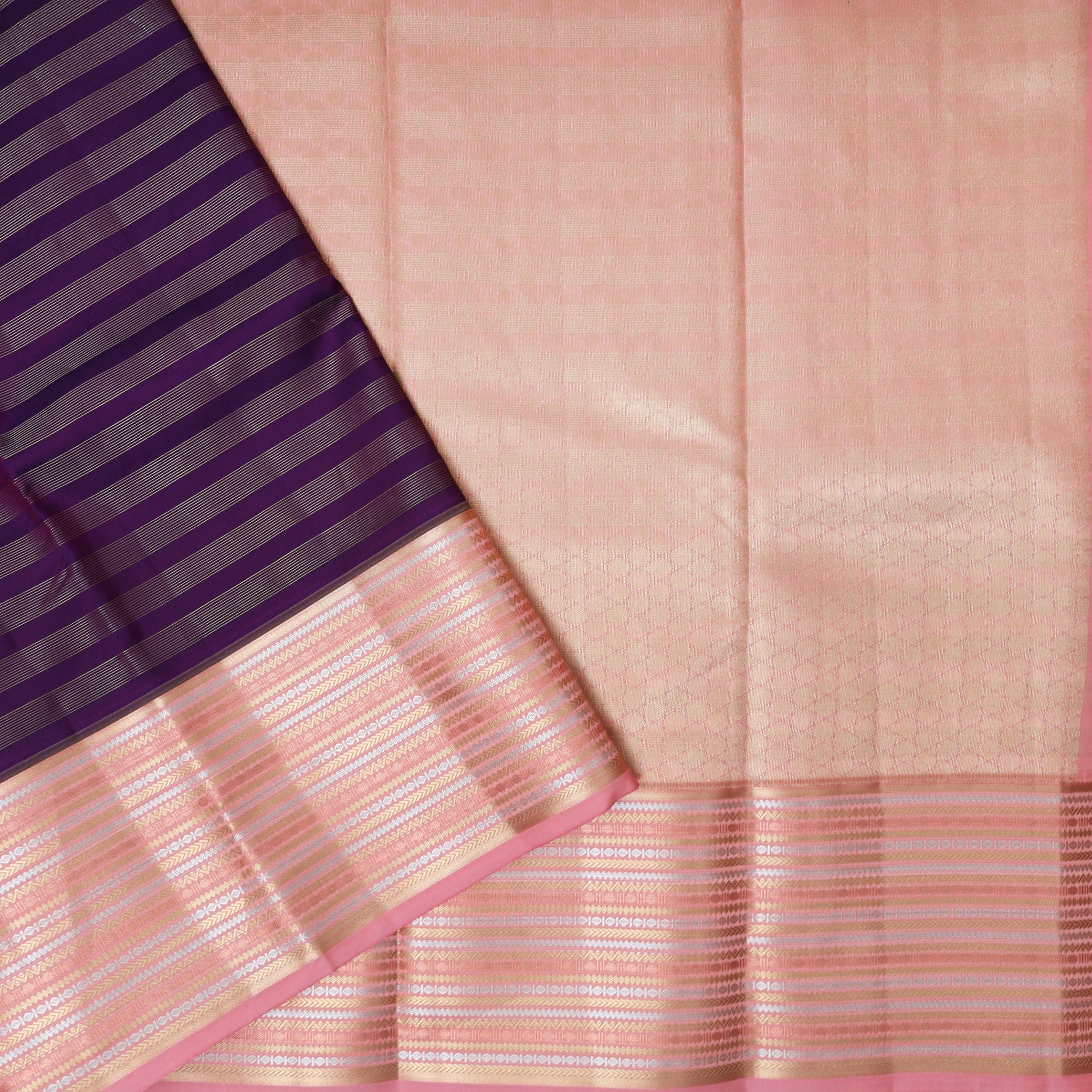 Dark Purple With Peach Gold Zari Yuvana Semi Soft Silk Saree