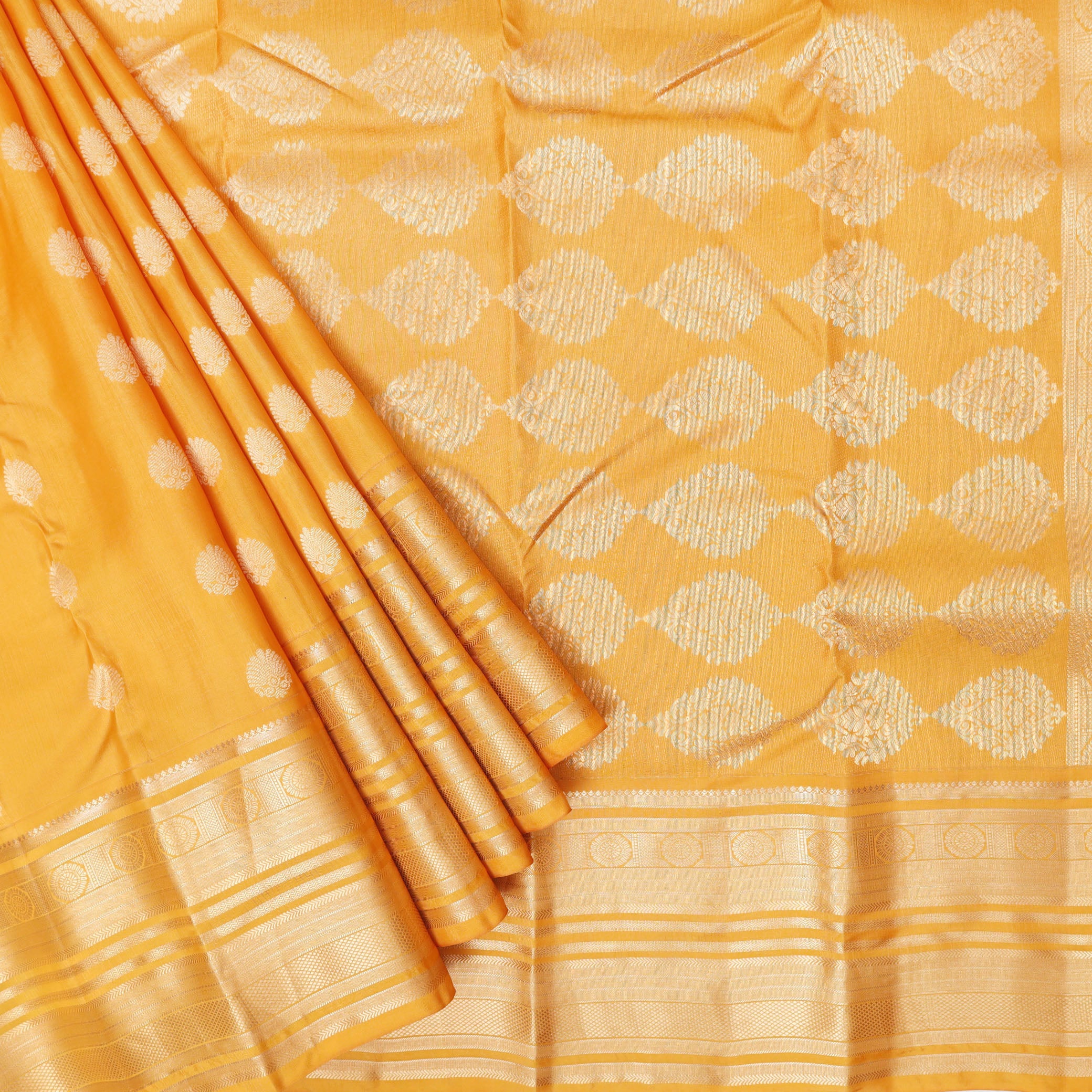 Yellow with Gold Zari Border Yuvana Semi Soft Silk Saree