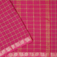 Dark Pink Small Checked Pattern Pure Chettinad Cotton Saree without Blouse