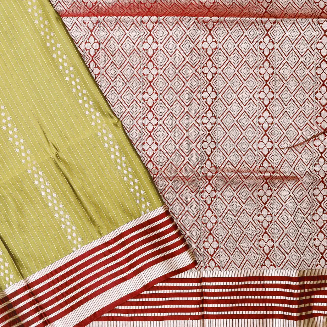 OLIVEGREEN with RED Soft Silk Saree
