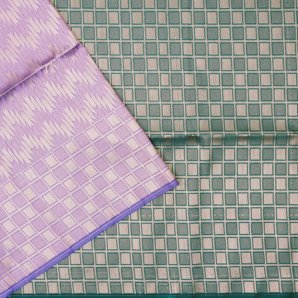 Lavender Purple With Bottle Green with Silver Zari checksc Soft Silk