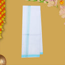 Sky Blue With White Dhoti Readymade Shirt And Matching Border Dhoti Set for Men