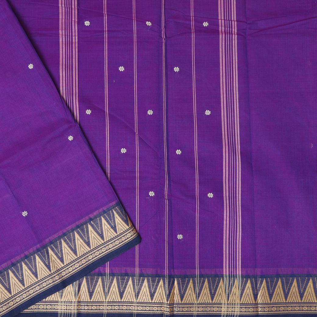 Dark Purple  With  Copper Zari  Pure Cotton Saree