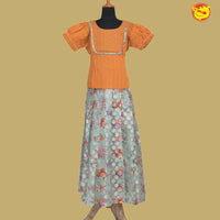 Orange with Grey Girls Readymade Pattu Pavadai Set