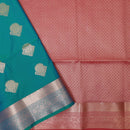 Peacock  Blue with Red Soft Silk Saree