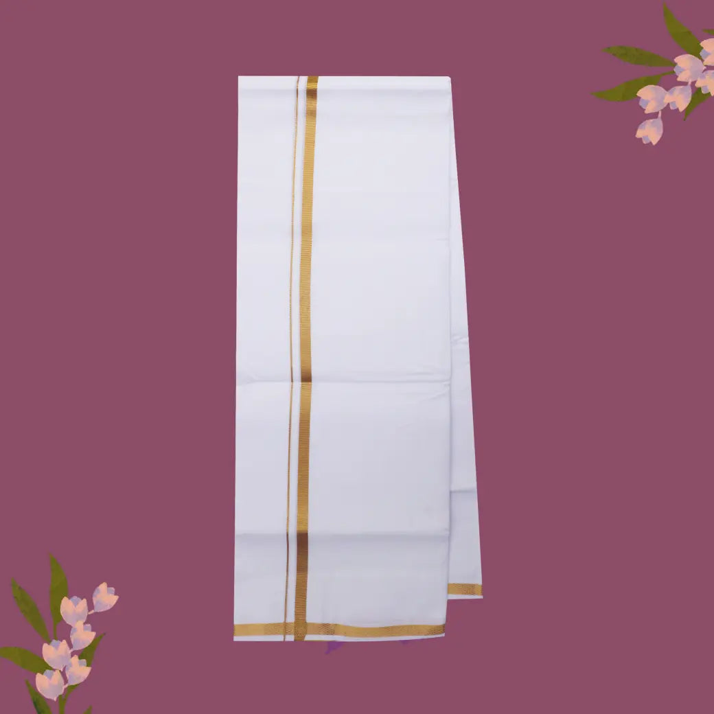 White with Gold Jari Cotton Men’s Dhoti