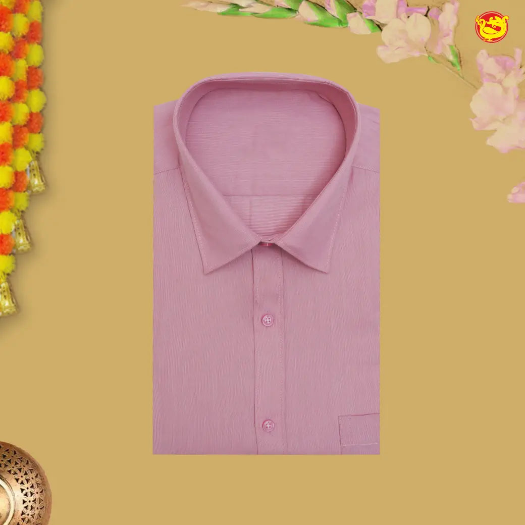 Baby Pink With White Readymade Shirt And Matching Border Dhoti Set for Men
