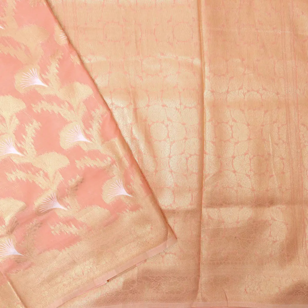PEACH WITH WHITE FLORAL COPPER JERRY LINEN JACQUARD SAREES