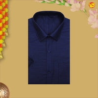 Dark Blue With White Readymade Shirt And Matching Border Dhoti Set for Men