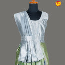 Silver with apple green Girls & Women Branded Readymade Pattu Gown - Thenianantham