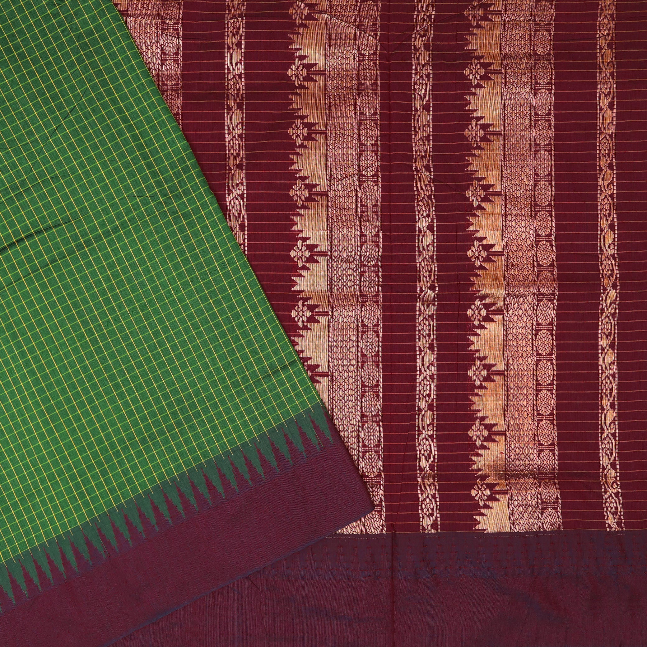 Green With Brown Premium Quality Kalyani Cotton Saree