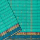 Teal Green Small Checked Pattern Pure Cotton Saree without Blous