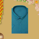 Vivid Bluish Green With White Readymade Shirt And Matching Border Dhoti Set for Men