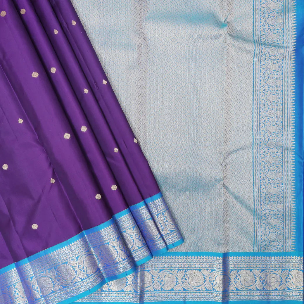 Deep Purple with Skyblue Soft Silk Saree