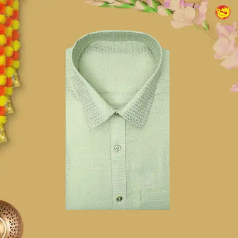 Pista Green Colour Readymade Shirt And Matching Border Dhoti Set for Men