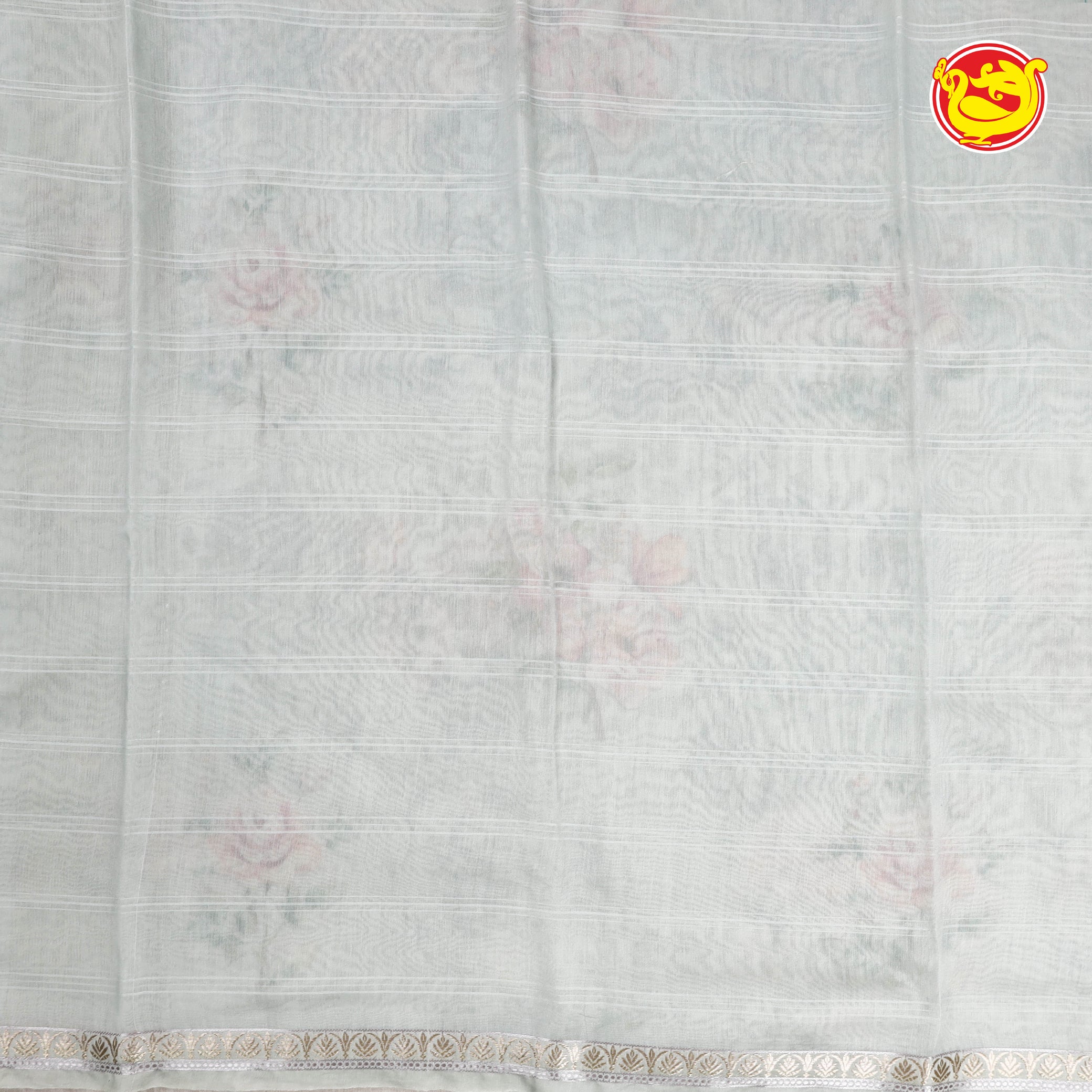 Silver grey chanderi silk saree with digital prints