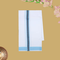 Light blue opaque printed Cotton Readymade Shirt and Flexi Fit Dhoti - Thenianantham