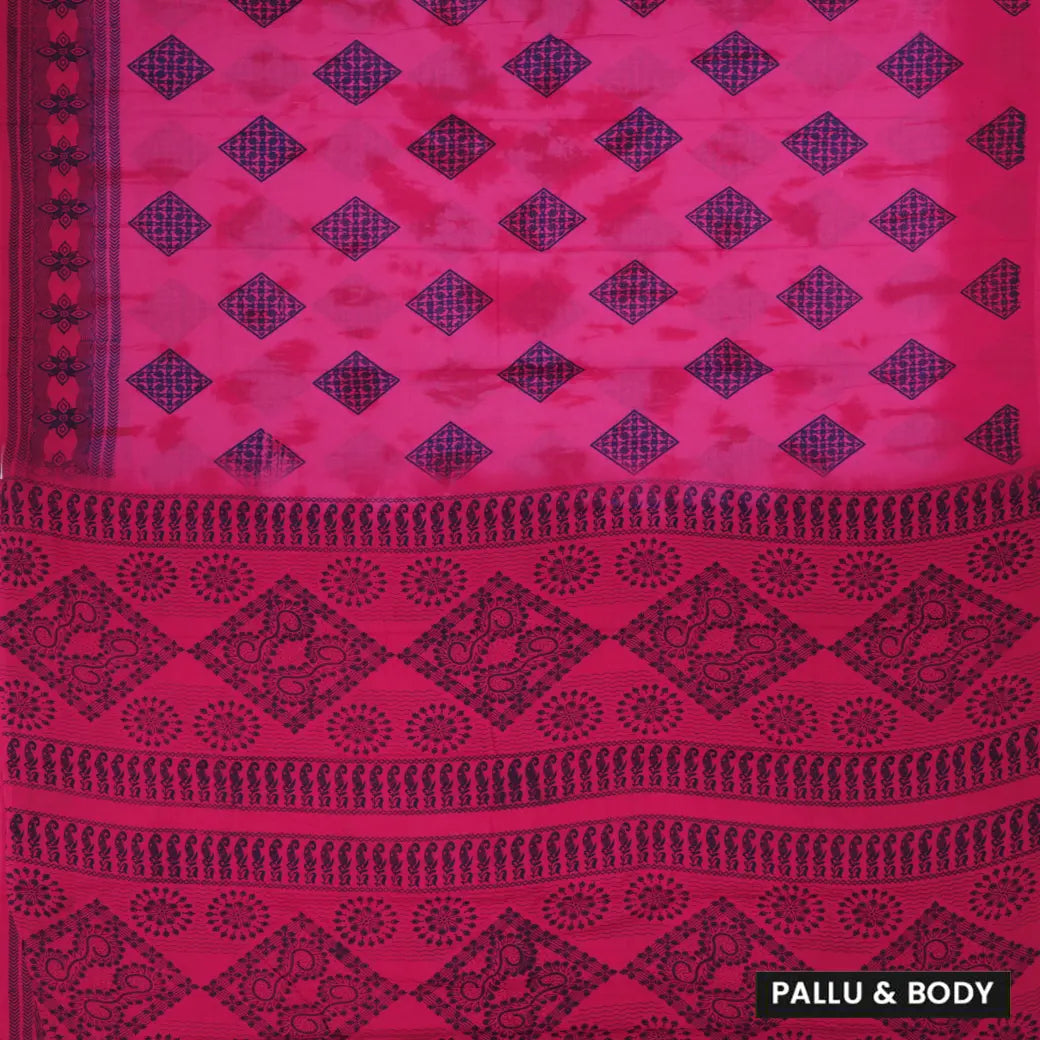 Rani Pink - blue Sungudi Cotton Saree without Blouse