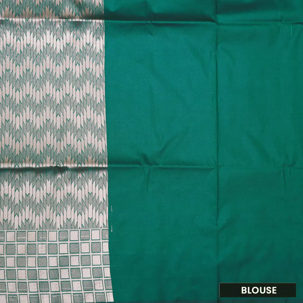 Lavender Purple With Bottle Green with Silver Zari checksc Soft Silk
