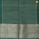 Unique Green Pure Chanderi Silk Saree with Stripes and Digital Art Floral Motifs and Gold Zari Border - Thenianantham