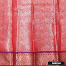 Peach Pink With Purple Border Floral Design Traditional  Pattu Pavadai Material