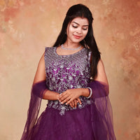 Purple With  Floral Design ladies Branded Readymade Gown
